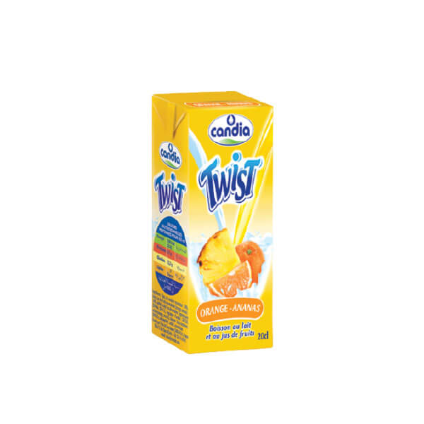 Boisson au lait et jus de fruits – Twist Candia – Orange Ananas- 20cl