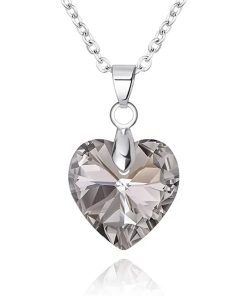 Pendentif cœur cristal gris avec chaîne